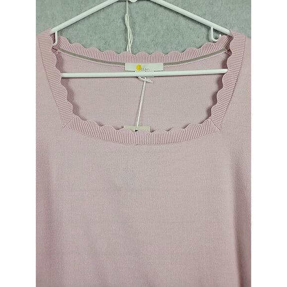 Boden 100% Wool Pink Knit SS Square Scalloped Neck Sweater Women's 10 - Picture 3 of 13